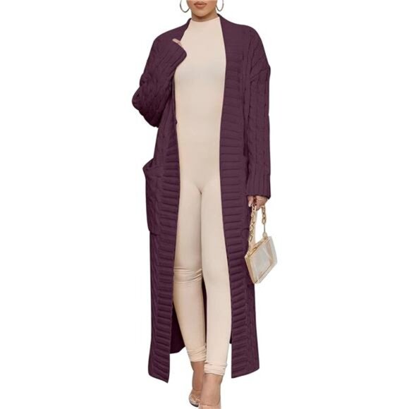 Womens Long Cardigan Sweaters Trendy plum - Picture 2 of 5